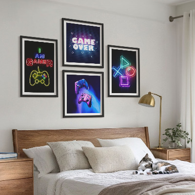 Zarámovaný set obrazov Gamepady, ikona hráča s titulkami