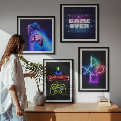 Zarámovaný set obrazov Gamepady, ikona hráča s titulkami