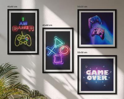 Zarámovaný set obrazov Gamepady, ikona hráča s titulkami