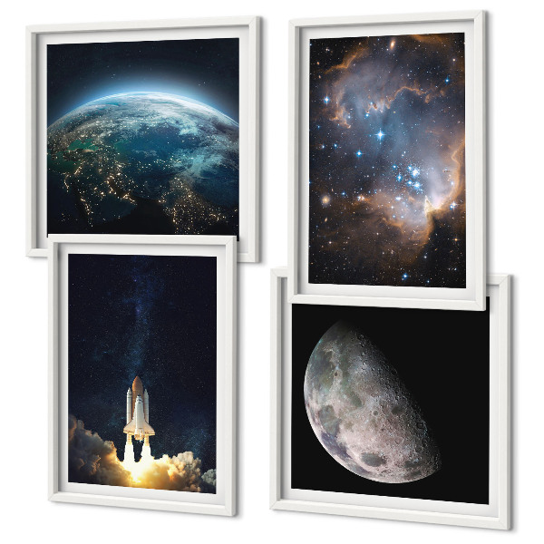 Dekoratívna sada obrazov Vesmír Zem raketa galaxia