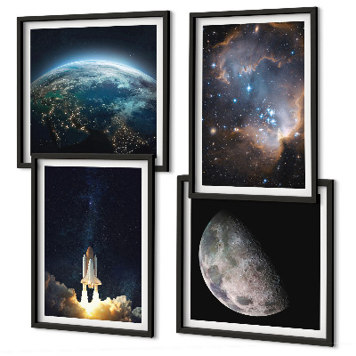 Dekoratívna sada obrazov Vesmír Zem raketa galaxia
