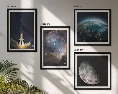 Dekoratívna sada obrazov vesmír so Zemou, raketou a galaxiou