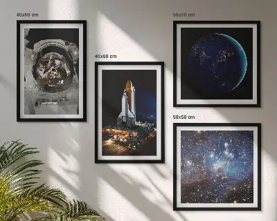 Dekoratívna sada obrazov s motívom vesmíru, Zeme, astronauta a rakety