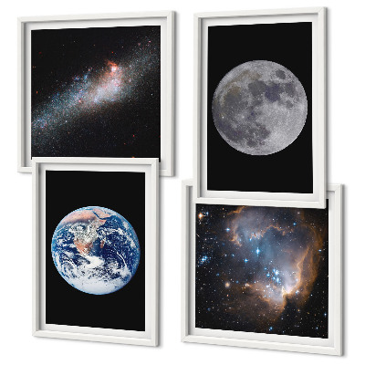 Zarámovaný set obrazov Galaxia Vesmír Mesiac
