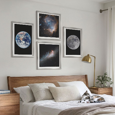 Zarámovaný set obrazov Galaxia Vesmír Mesiac