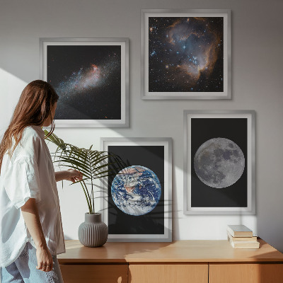 Zarámovaný set obrazov Galaxia Vesmír Mesiac