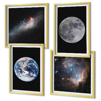 Zarámovaný set obrazov Galaxia Vesmír Mesiac