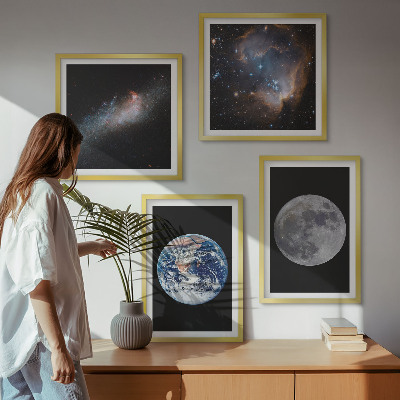 Zarámovaný set obrazov Galaxia Vesmír Mesiac
