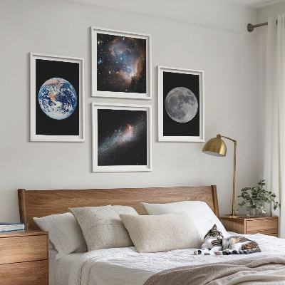 Zarámovaný set obrazov Galaxia Vesmír Mesiac