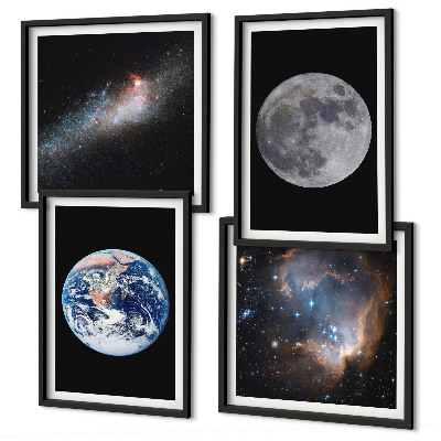 Zarámovaný set obrazov Galaxia Vesmír Mesiac