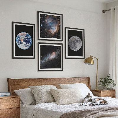 Zarámovaný set obrazov Galaxia Vesmír Mesiac