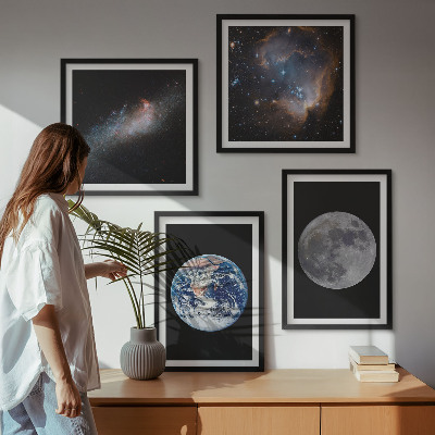 Zarámovaný set obrazov Galaxia Vesmír Mesiac
