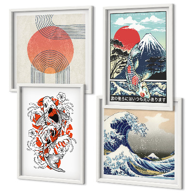 Zarámovaný set obrazov Ilustrácie hôr rybích mávnutí Japonsko