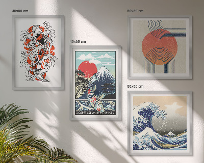 Zarámovaný set obrazov Ilustrácie hôr rybích mávnutí Japonsko