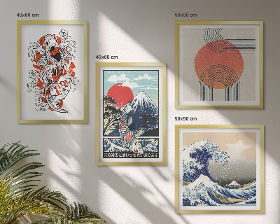 Zarámovaný set obrazov Ilustrácie hôr rybích mávnutí Japonsko