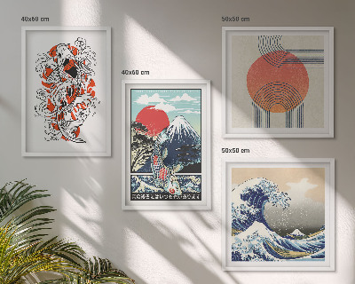 Zarámovaný set obrazov Ilustrácie hôr rybích mávnutí Japonsko