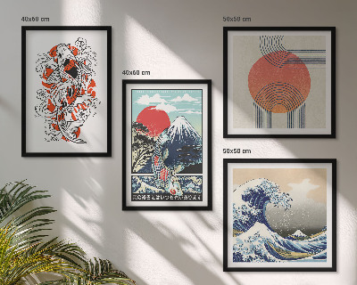 Zarámovaný set obrazov Ilustrácie hôr rybích mávnutí Japonsko