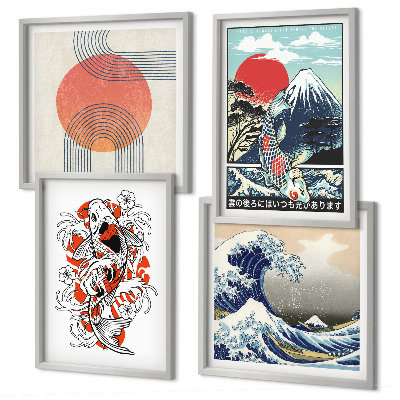 Zarámovaný set obrazov Ilustrácie hôr rybích mávnutí Japonsko