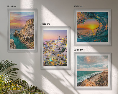 Zarámovaný set obrazov Morské vlny biele domy Santorini