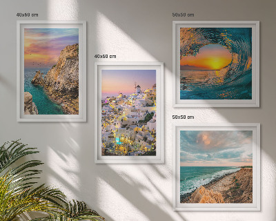 Zarámovaný set obrazov Morské vlny biele domy Santorini