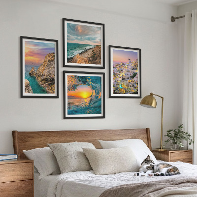 Zarámovaný set obrazov Morské vlny biele domy Santorini