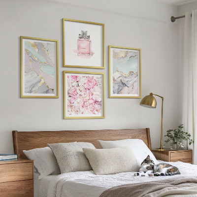 Zarámovaný set obrazov Ružové kvety mramorový pastel