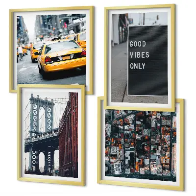 Dekoratívna sada obrazov nápisy na moste a mesto z vtáčej perspektívy