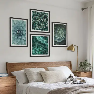 Zarámovaný set obrazov Sukulenty v zelenej a tyrkysovej farbe