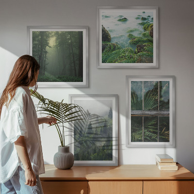 Zarámovaný set obrazov Lesná hmla rieka skleníkové rastliny