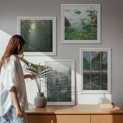 Zarámovaný set obrazov Lesná hmla rieka skleníkové rastliny