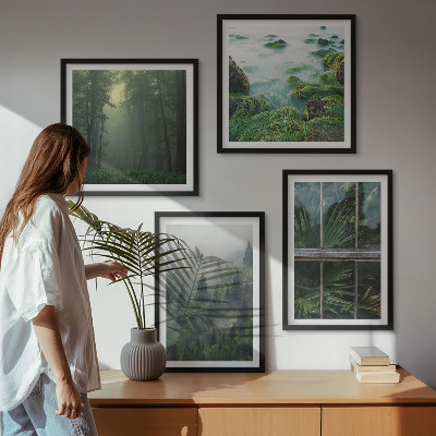 Zarámovaný set obrazov Lesná hmla rieka skleníkové rastliny
