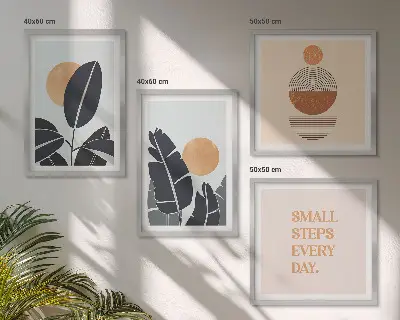 Dekoratívna sada obrazov rastlinné vzory s veľkými minimalistickými slnkami