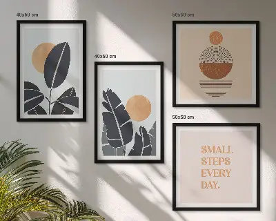 Dekoratívna sada obrazov rastlinné vzory s veľkými minimalistickými slnkami