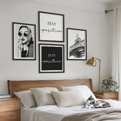 Zarámovaný set obrazov Portréty, slogany Eiffelovej veže