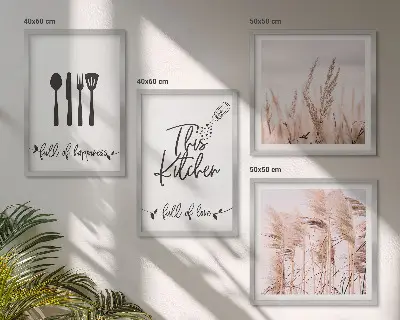 Zarámovaný set obrazov kuchynské boho písmo s motívom trávy
