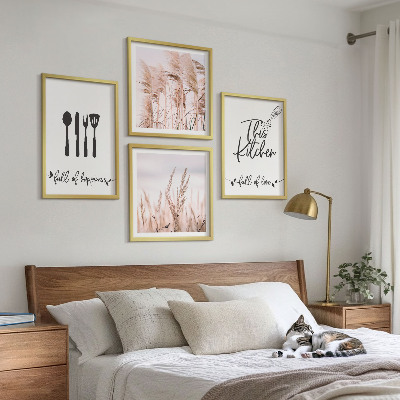 Zarámovaný set obrazov Kuchynské boho písmo s trávou