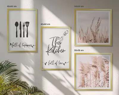 Zarámovaný set obrazov kuchynské boho písmo s motívom trávy