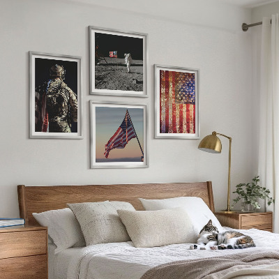 Zarámovaný set obrazov Americké symboly Vlajka USA