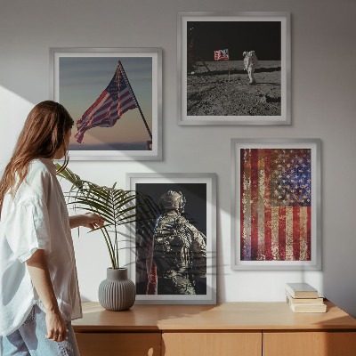 Zarámovaný set obrazov Americké symboly Vlajka USA