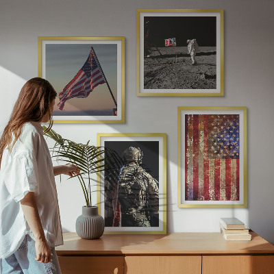 Zarámovaný set obrazov Americké symboly Vlajka USA
