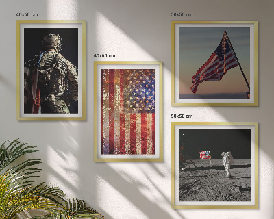 Zarámovaný set obrazov Americké symboly Vlajka USA
