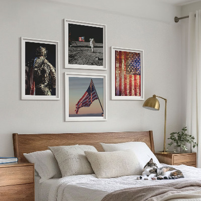 Zarámovaný set obrazov Americké symboly Vlajka USA