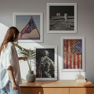 Zarámovaný set obrazov Americké symboly Vlajka USA