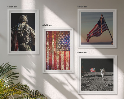 Zarámovaný set obrazov Americké symboly Vlajka USA