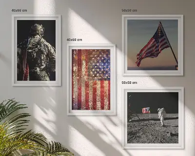 Zarámovaný set obrazov s motívom americkej vlajky