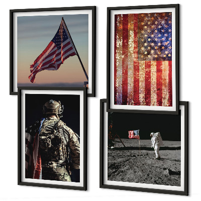 Zarámovaný set obrazov Americké symboly Vlajka USA