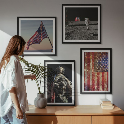 Zarámovaný set obrazov Americké symboly Vlajka USA
