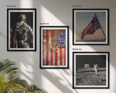 Zarámovaný set obrazov Americké symboly Vlajka USA
