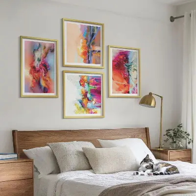 Farebné abstrakcie formy zarámovaný set obrazov