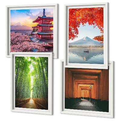 Zarámovaný set obrazov Bambusový les Fuji torii Japonsko